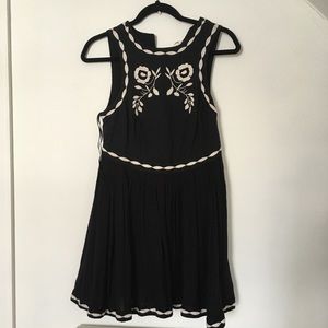 Free people black and white bird embroidered dress
